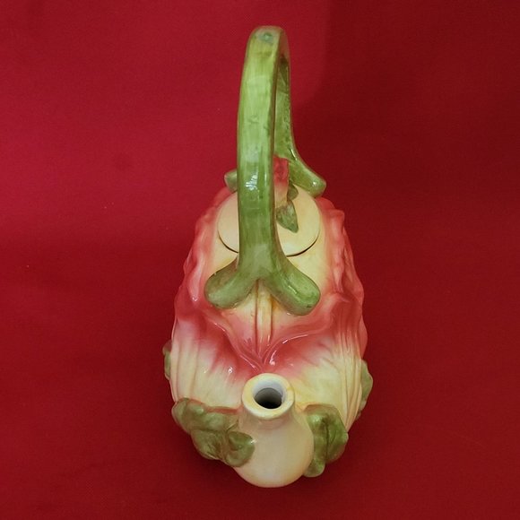 Ceramic Pink Flower and Leaves Tea Pot with Lid - Picture 13 of 13